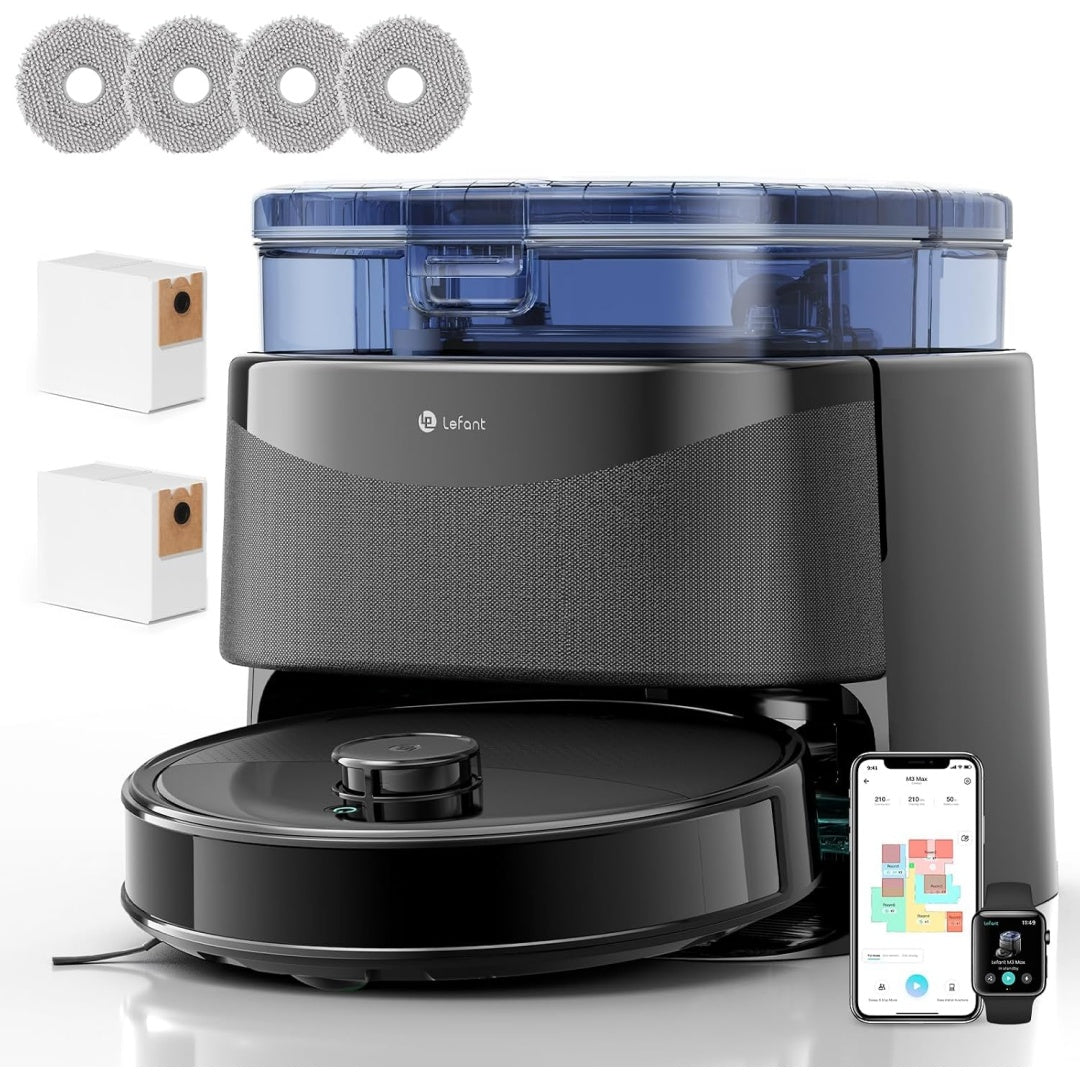 Robot de nettoyage avec base multifonction avec l'entretien des sols durs et un reglage par application