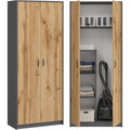 Meuble de rangement, coloris beige et gris, avec l'organisation des objets