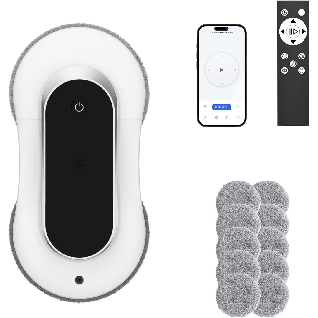 Robot pour surfaces vitrees integrant le nettoyage des surfaces vitrees et une prise en main par poignee