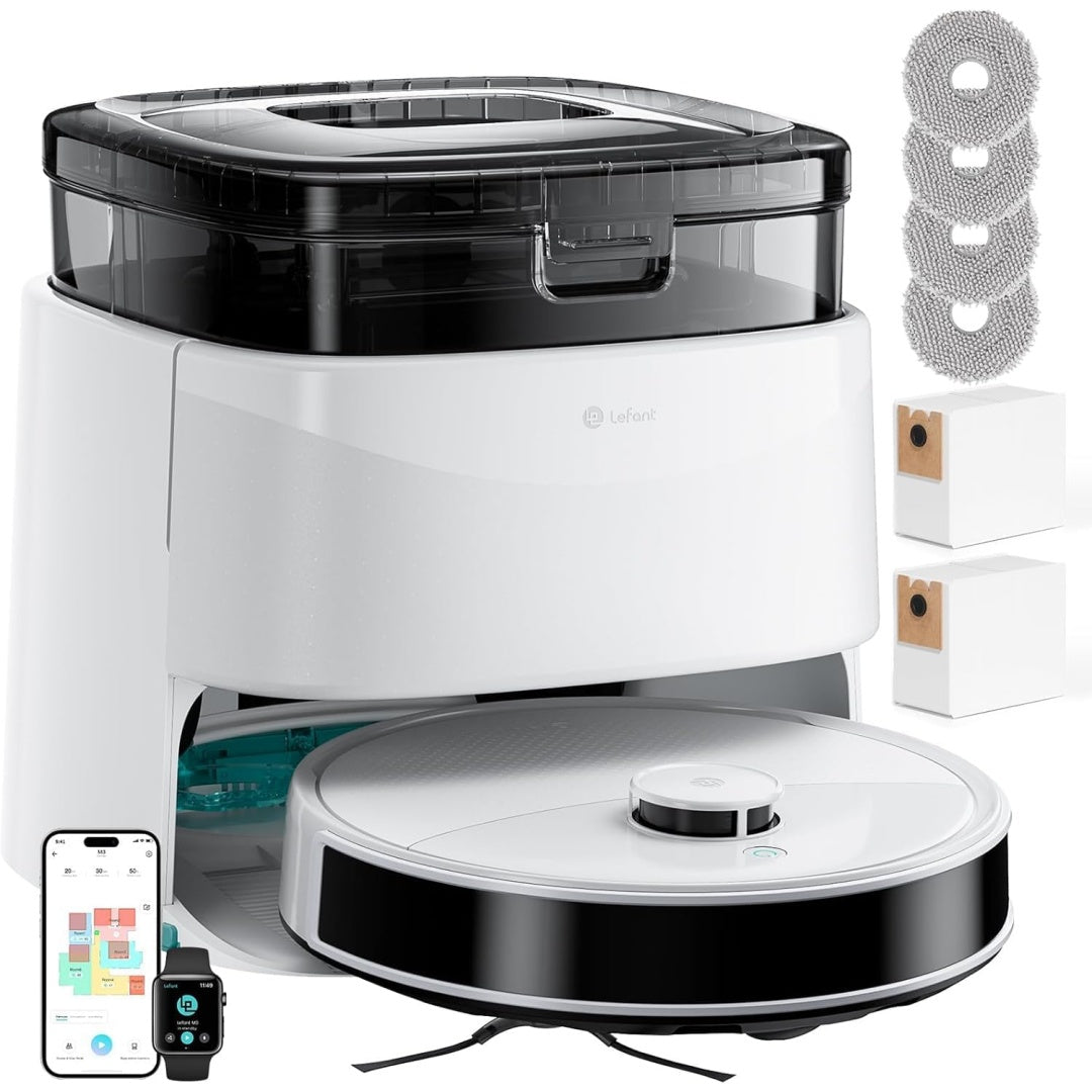 Robot de nettoyage avec base multifonction proposant une capacite annoncee de 5200 mAh